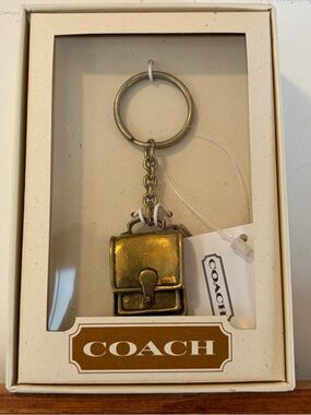 RARE Coach Station Bag Brass Icon Key Fob Ring Keychain Purse Charm With Box NWT